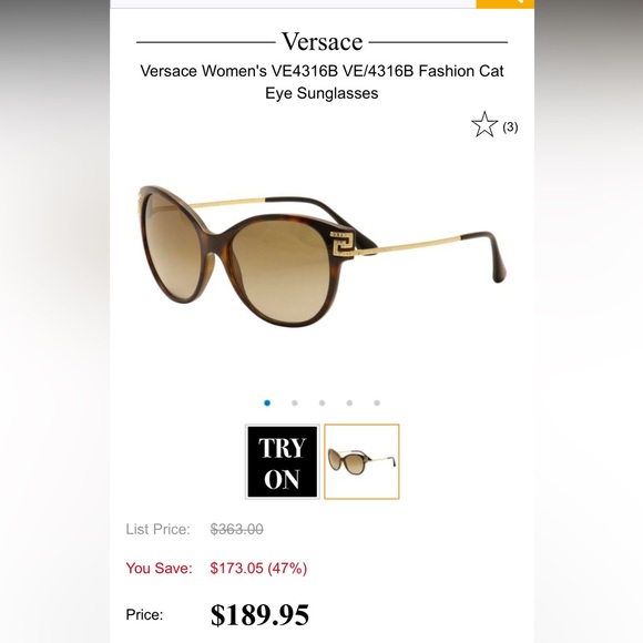 Versace Cat Eye sunglasses with crystal accents, like new! - Picture 2 of 8